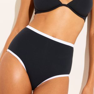 Swim High Waist Bottom in Black + White